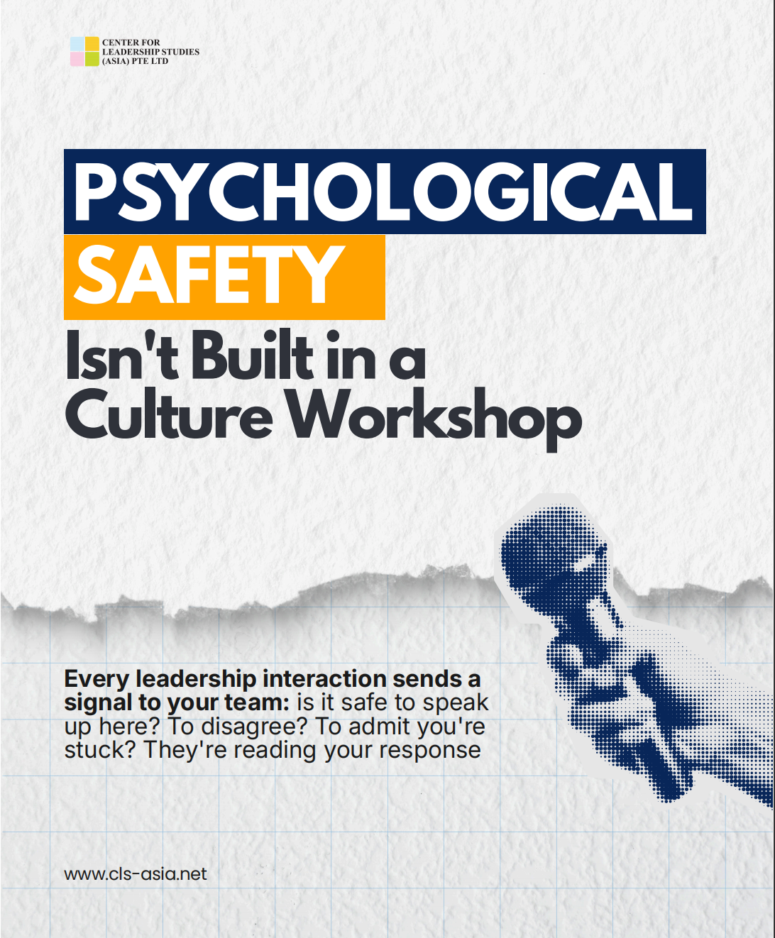 “Psychological Safety Isn’t Built in a Culture Workshop” featuring a microphone illustration and a quote about everyday leadership interactions. “Psychological Safety Isn't Built in a Culture Workshop" featuring a microphone illustration and a quote about everyday leadership interactions.